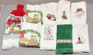 Cannon Christmas Towel Lot of 9 Hand Washcloth Oven Hang Vintage Cotton